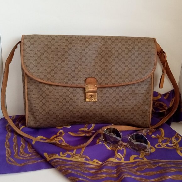 Vintage GUCCI Micro GG Locking Attache Case Briefcase Laptop Bag w Keys *NICE* - Picture 1 of 16